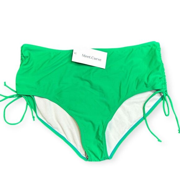 MEET.CURVE Women’s Green High Waist Adjustable Side Bikini Bottom Size XL - Picture 2 of 5